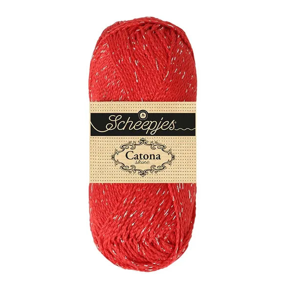 NEW!! Scheepjes Catona Shine 115-S Hot Red - Silver