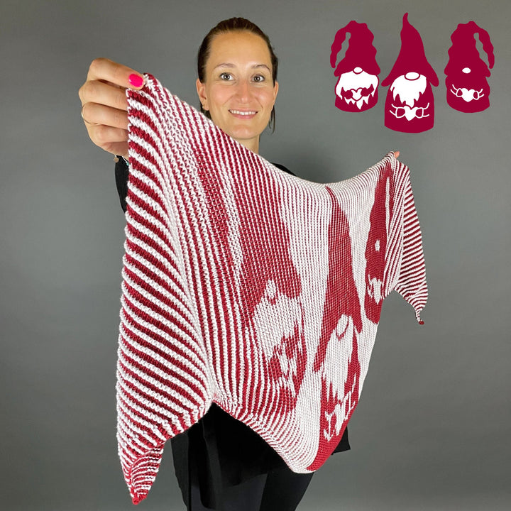 AVAILABLE NOW Lola Illusion Knitted Scarf Christmas Gnome - 8ply