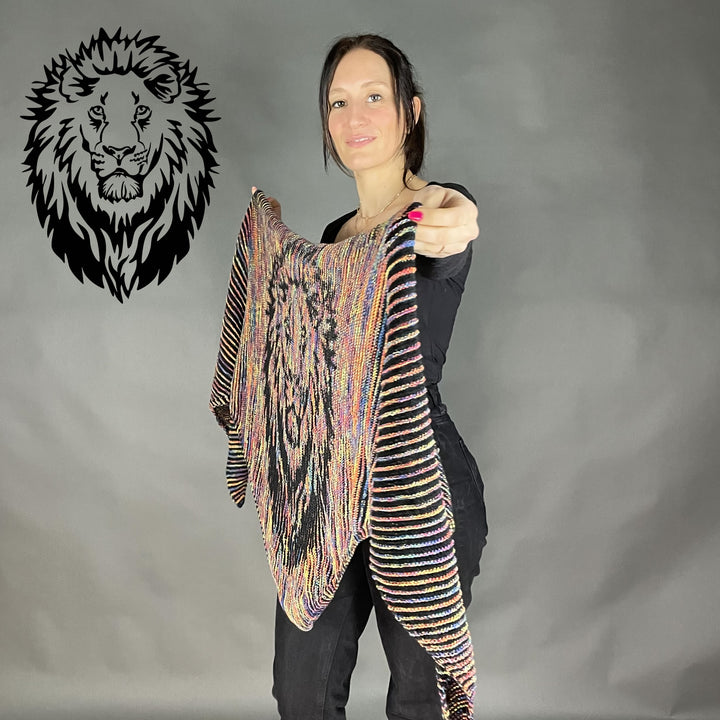 AVAILABLE NOW Lola Illusion Knitted Shawl Confetti Lion  - 4ply