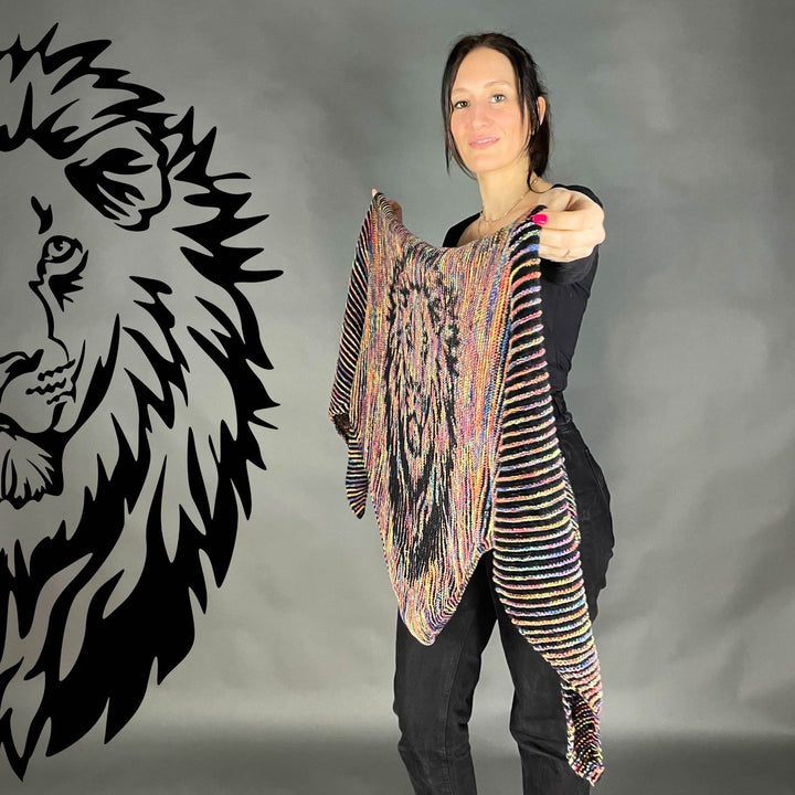 AVAILABLE NOW Lola Illusion Knitted Shawl Confetti Lion  - 4ply
