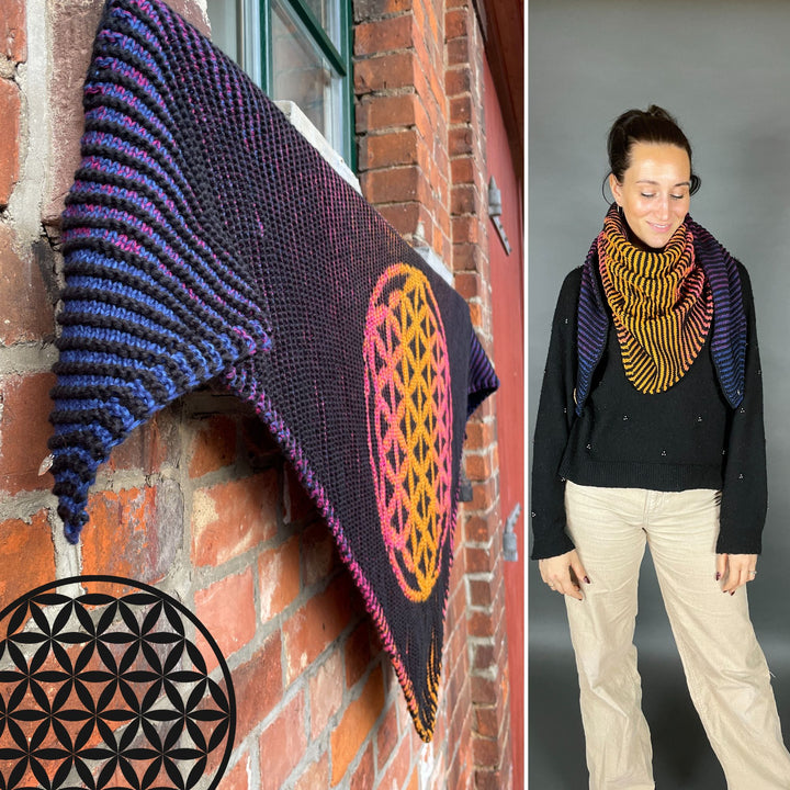 AVAILABLE NOW Lola Illusion Knitted Scarf Flower Of Life - 8ply