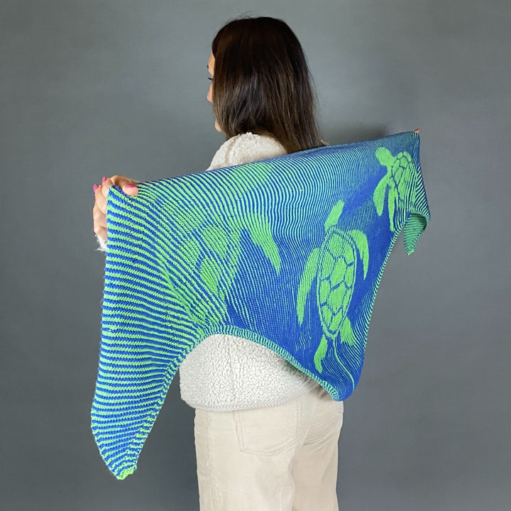 AVAILABLE NOW Lola Illusion Knitted Scarf Sea Turtles Shawl - 4ply