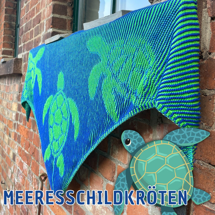 AVAILABLE NOW Lola Illusion Knitted Scarf Sea Turtles Shawl - 4ply