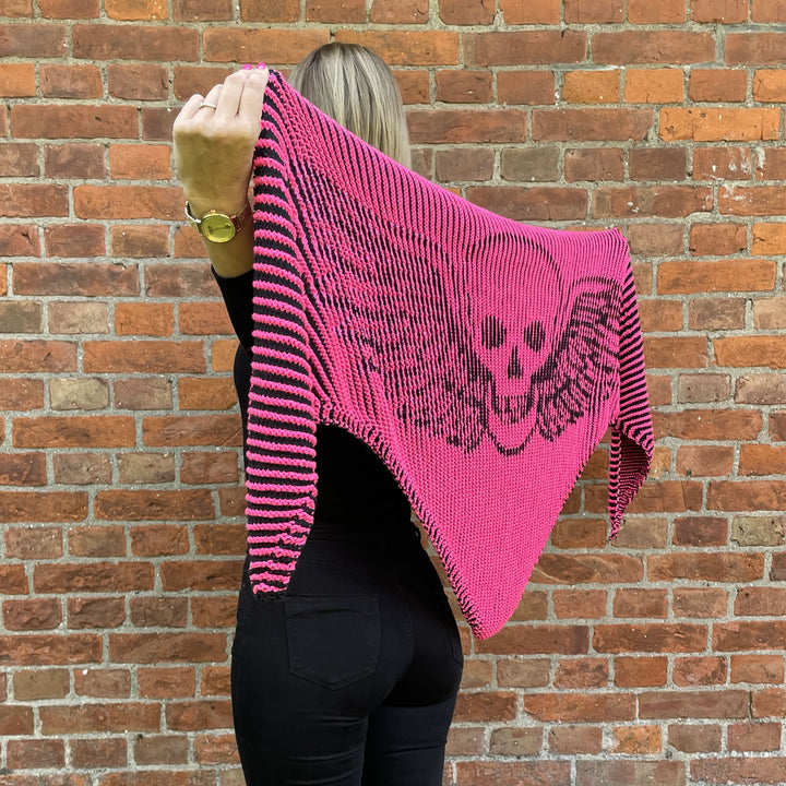 AVAILABLE NOW Lola Illusion Knitted Shawl Flying Skull - 8ply