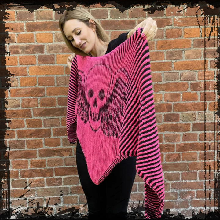 AVAILABLE NOW Lola Illusion Knitted Shawl Flying Skull - 8ply