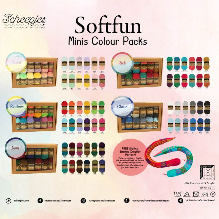 Scheepjes Softfun Mini Colour Pack 12 x 20gm balls - PASTEL - DISCONTINUED