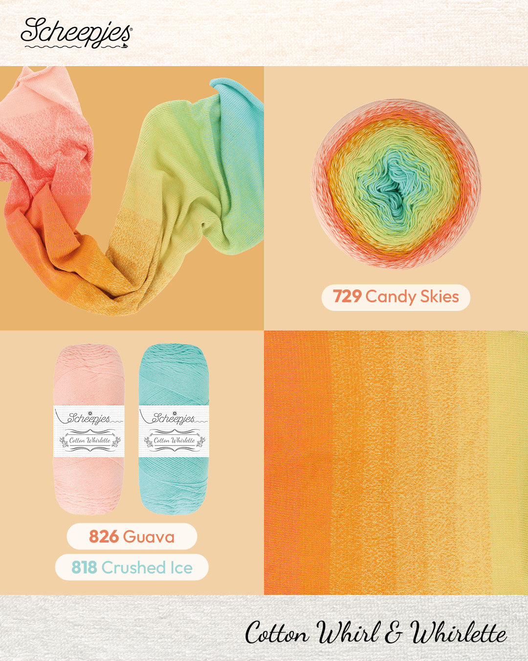 NEW!! Scheepjes Cotton Whirl 729 Candy Skies - 100% Organic Cotton