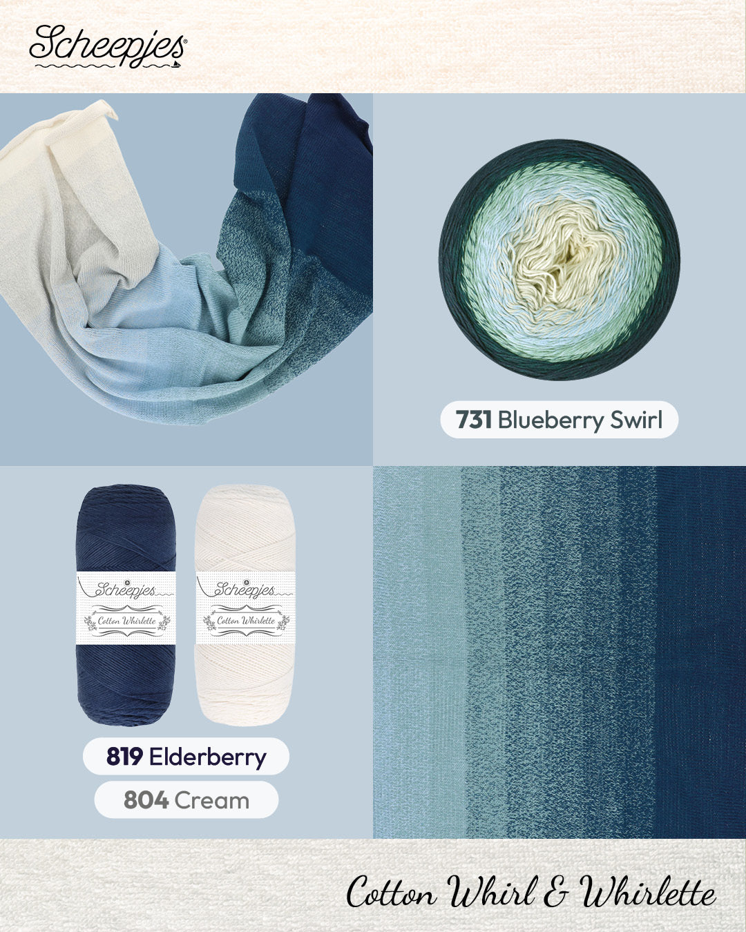 NEW!! Scheepjes Cotton Whirl 731 Blueberry Swirl - 100% Organic Cotton
