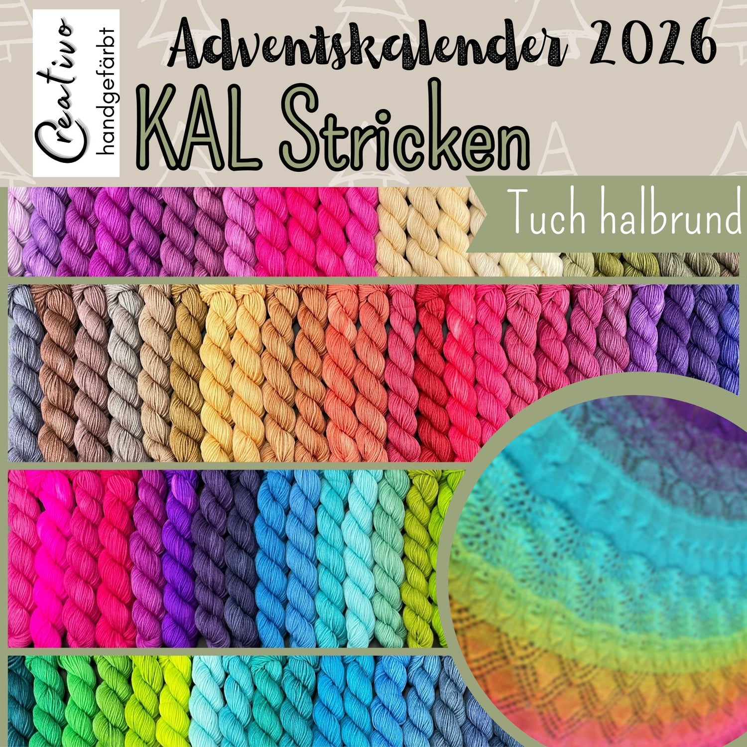 Creativo Advent Calendar 2026 LIMITED EDITION Mystery KAL Knitting Hand-Dyed Merino Shawl Half-Round